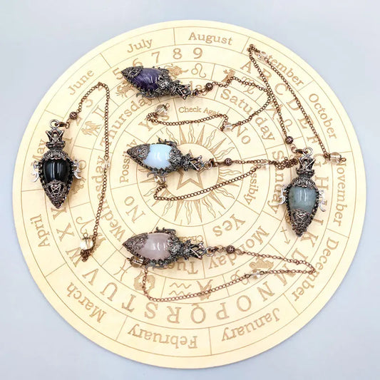 Healing Natural Stone Crystal Pendulums – Black Obsidian & Quartz for Divination and Dowsing